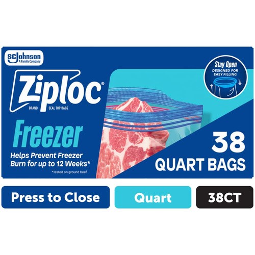 ZIPLOC FREEZER QUART BAGS 38 COUNT