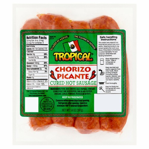 TROPICAL CHORIZO PICANTE HOT CHORIZO 14 OZ