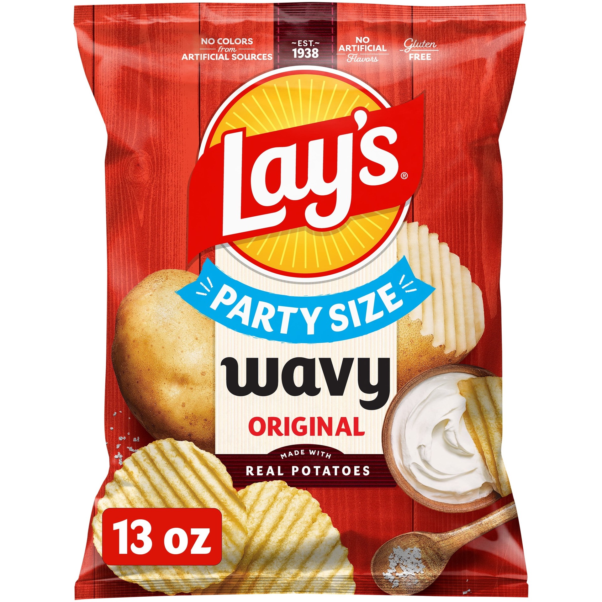 LAYS POTATO CHIPS PARTY SIZE WAVY RE 13 OZ