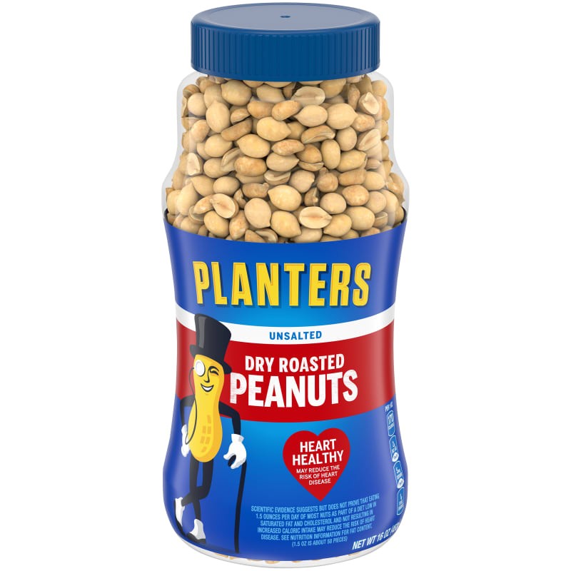 PLANTERS PEANUT DRY ROASTED UNSALTED 16 OZ