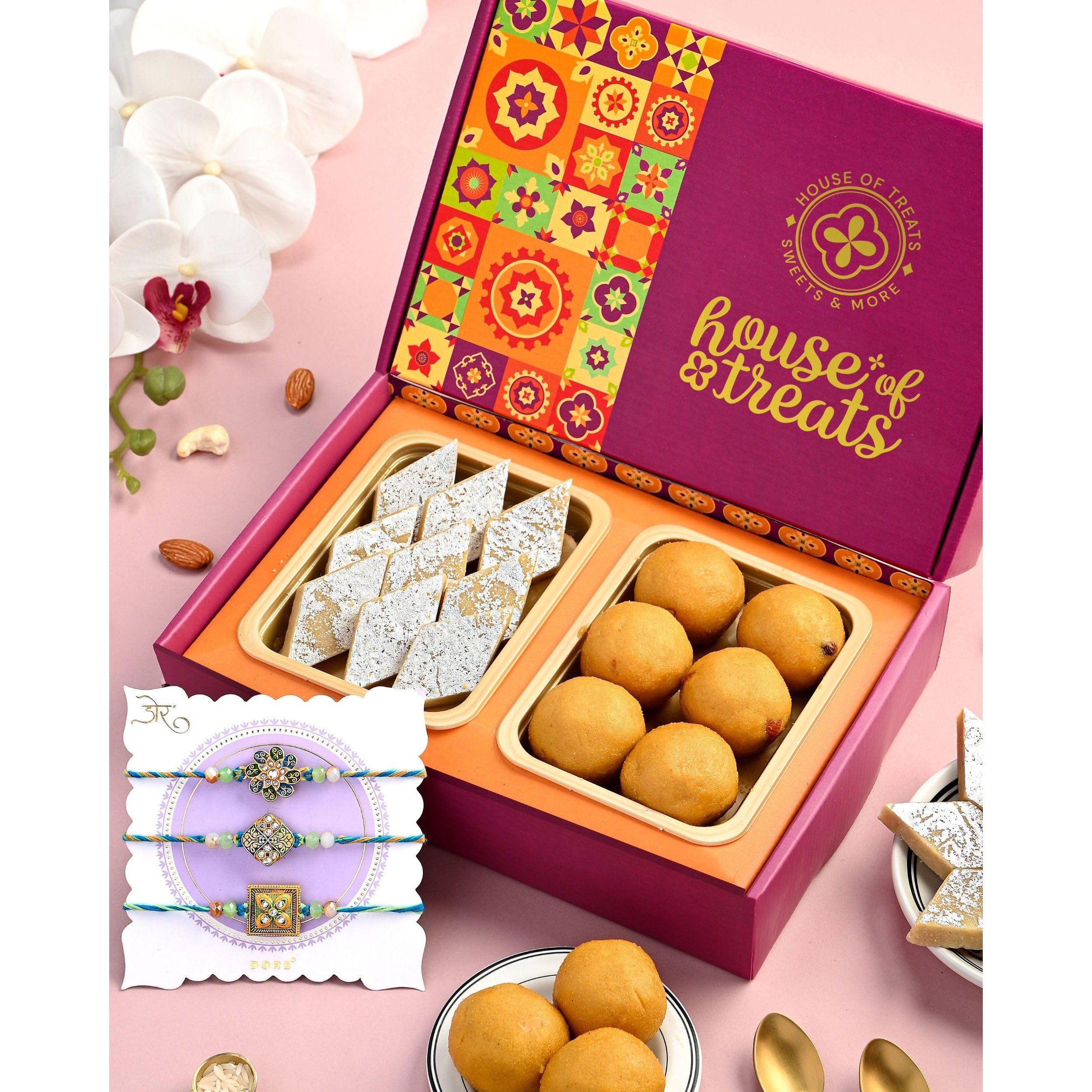 Premium Rakhi Gift Hamper “ Besan Ladoo & Besan Burfi 1 EACH