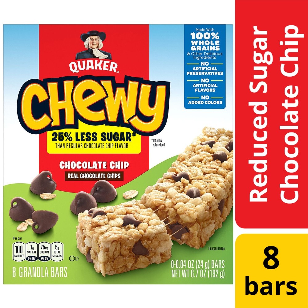Quaker Chewy Reduced Sugar Chocolate Chip 8 Count