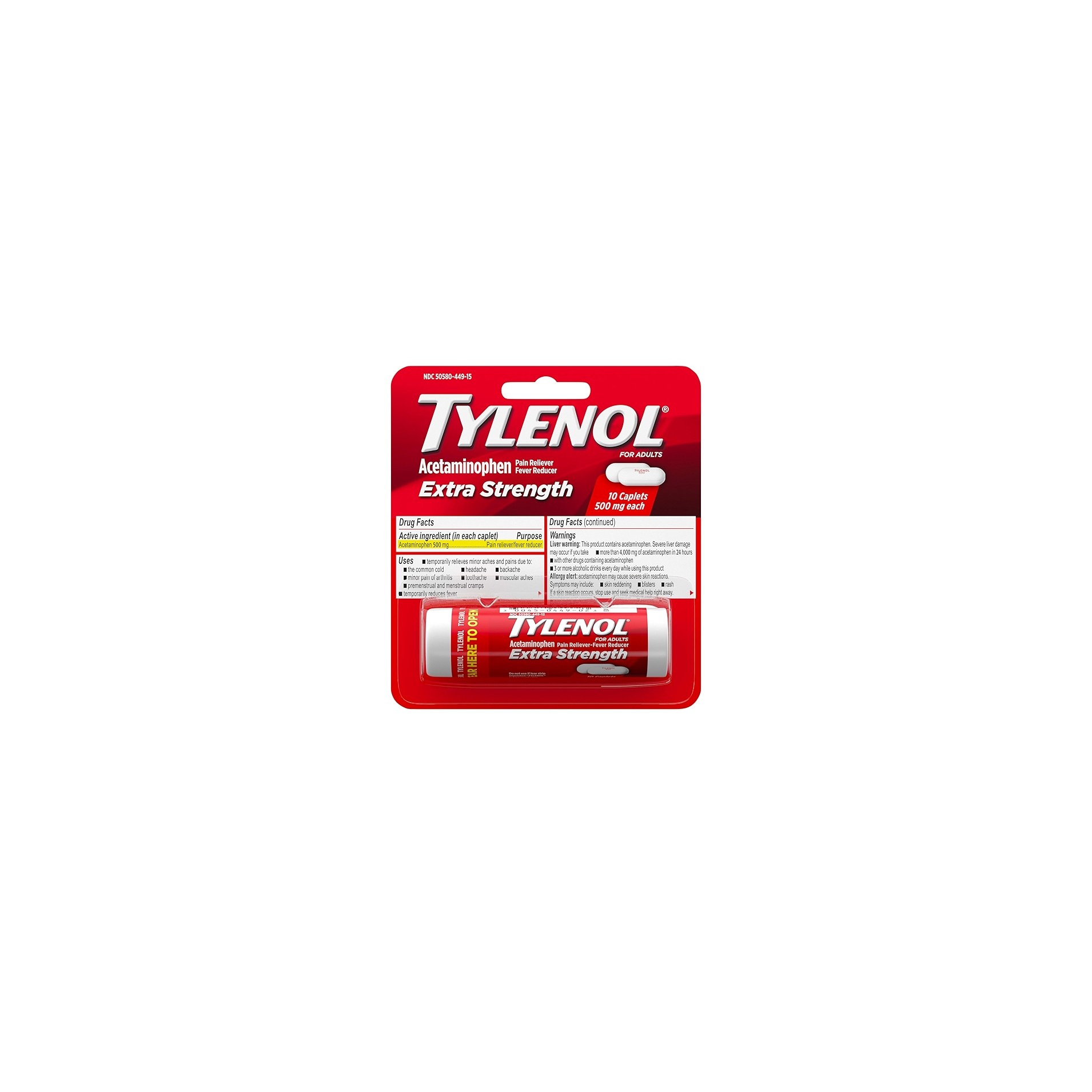 TYLENOL EXTRA STRENGTH 10 COUNT