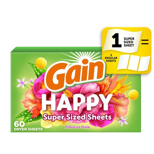 GAIN DRYER SHEET HAPPY HIBISCUS HULA     60 COUNT