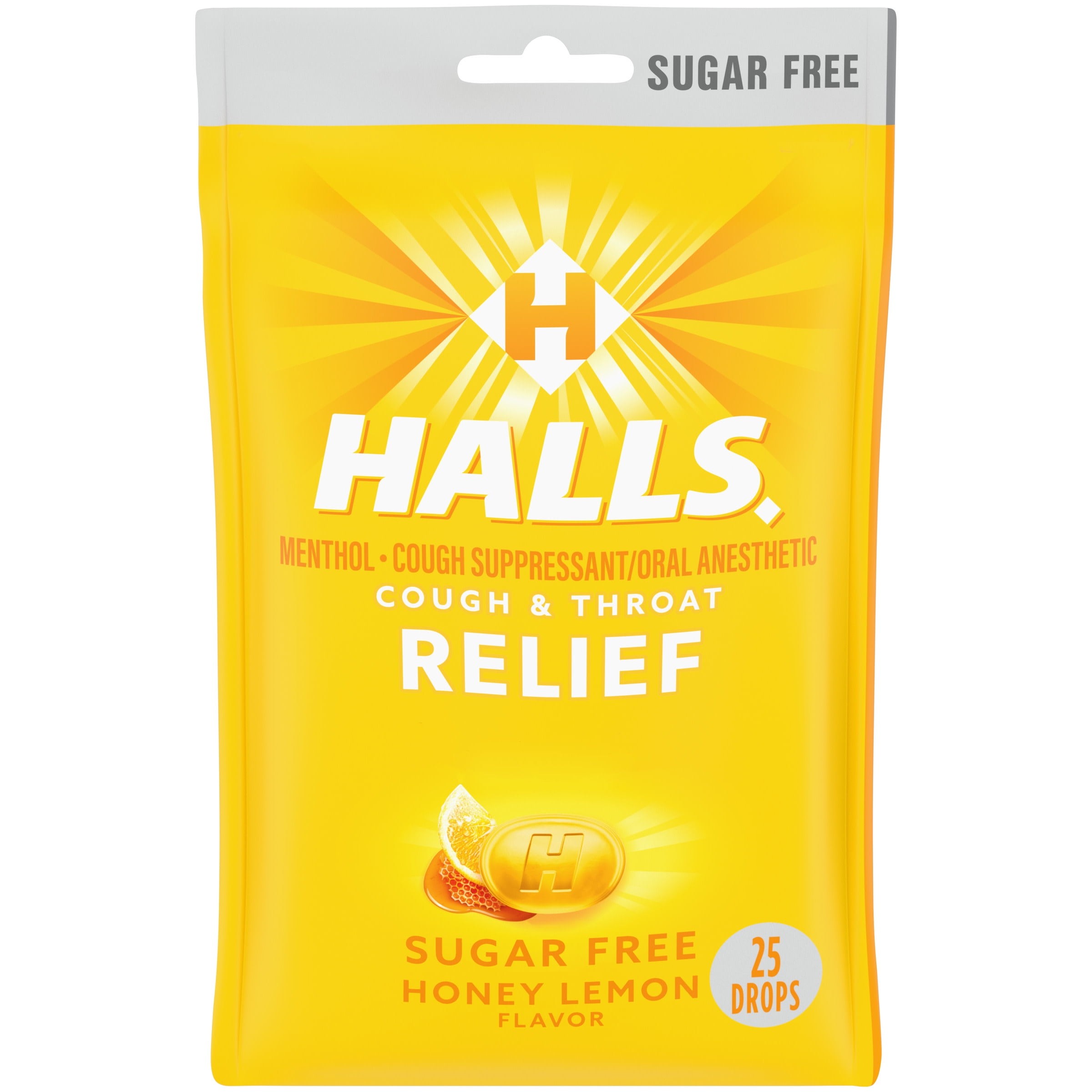 HALLS SUGAR FREE HONEY LEMON BAG 25 COUNT