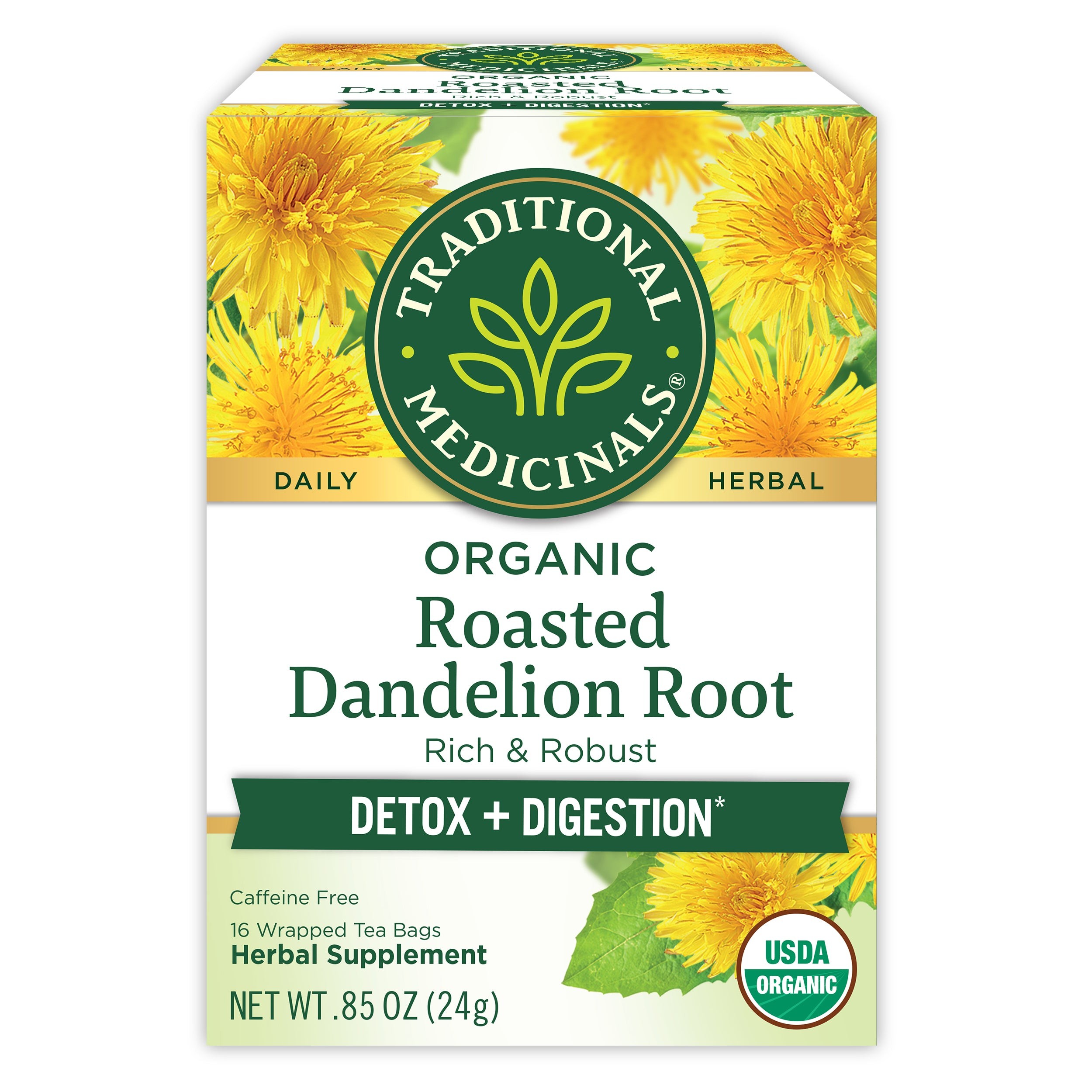 TRADITIONAL MEDICINALS ROASTED DANDELION ROOT ORG TEA 0.05 Lbs