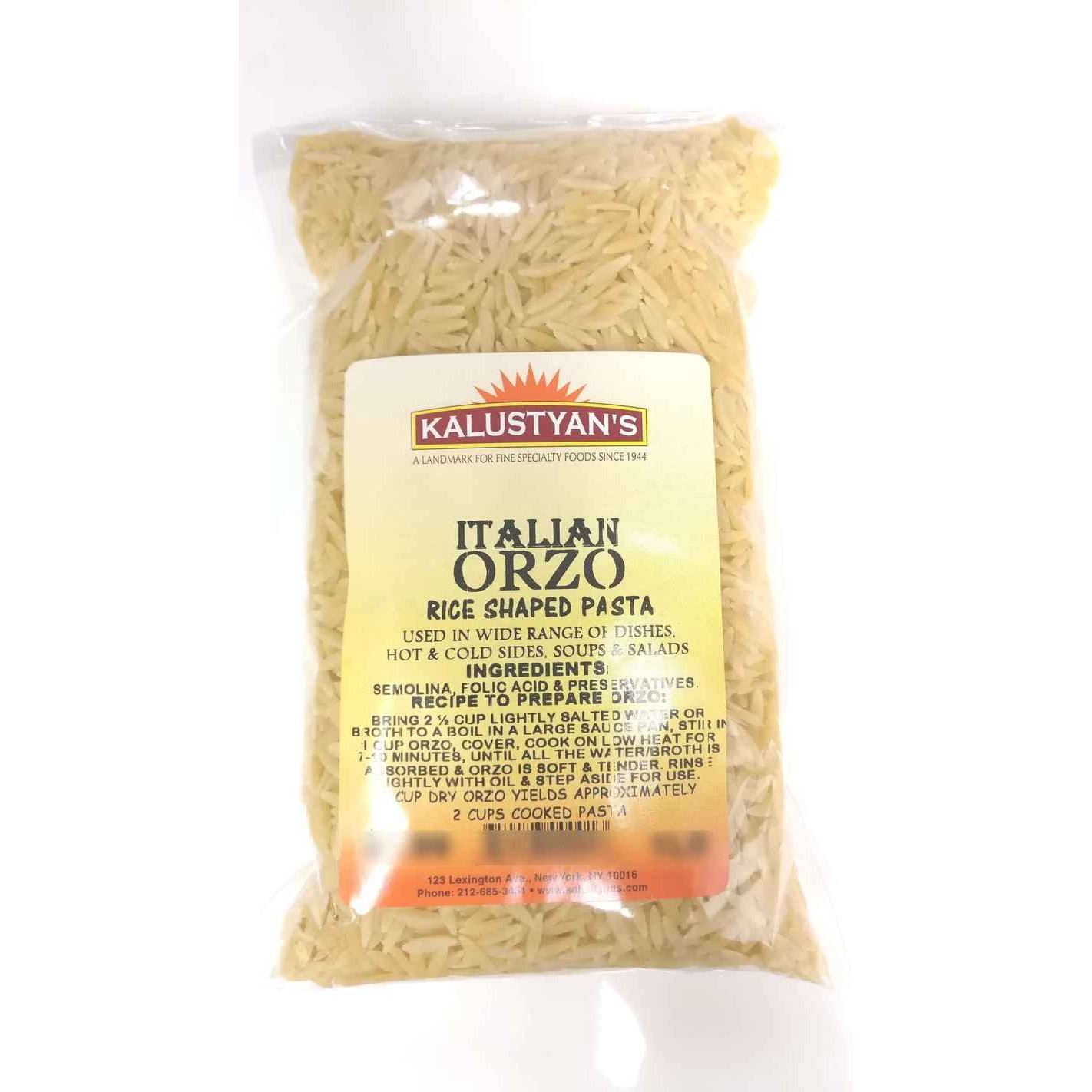 KALUSTYANS ITALIAN ORZO RICE SHAPED PASTA 2 Lbs