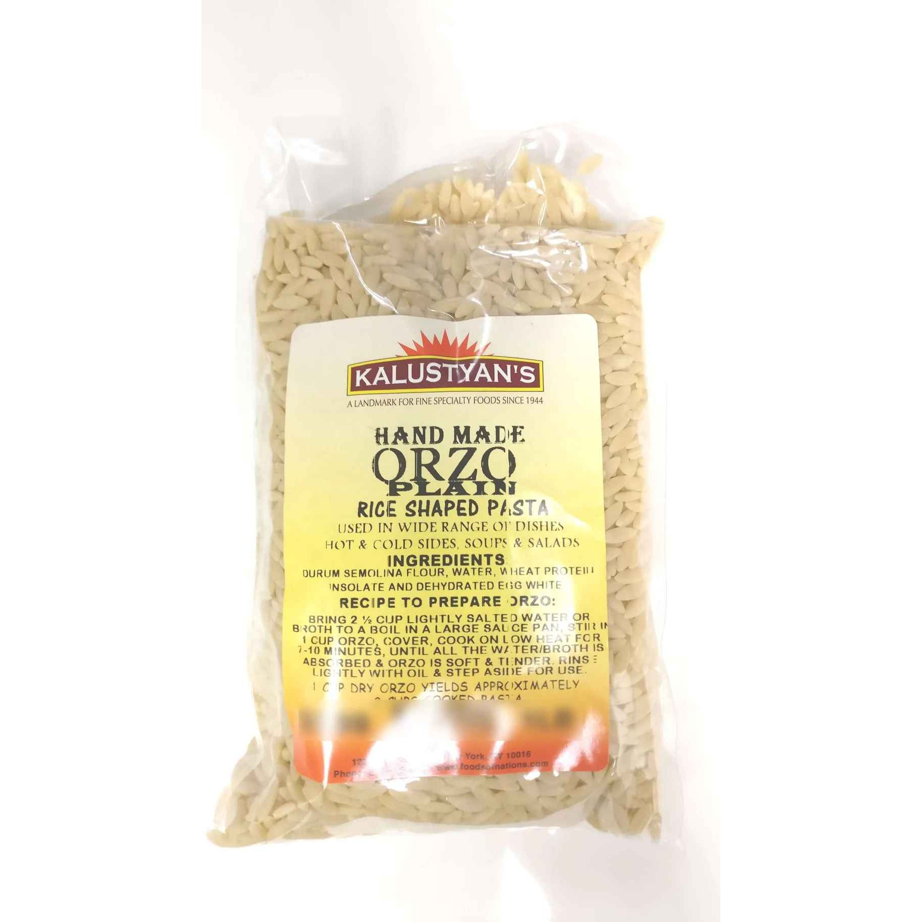 KALUSTYANS HAND MADE ORZO PLAIN RICE SHAPED PASTA 2 Lbs