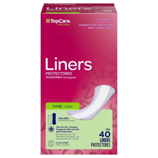 TOP CARE LONG UNSCENTED LINERS 40 COUNT