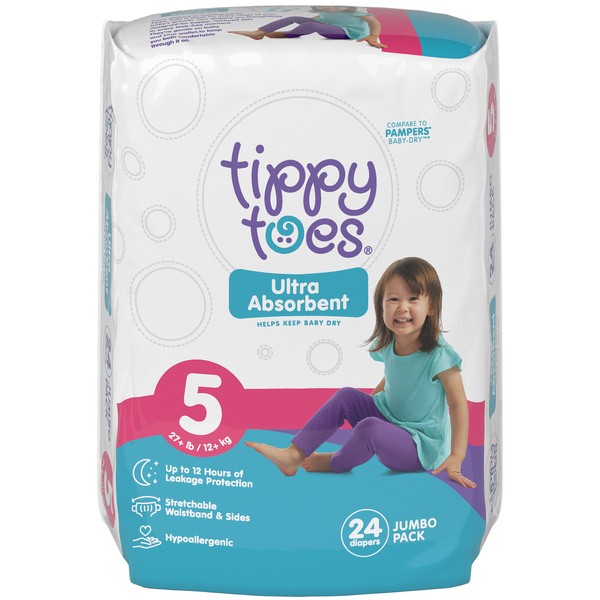 TIPPY TOES DIAPERS JUMBO 5 24 COUNT