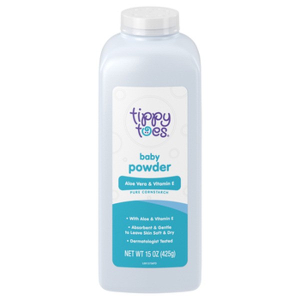TIPPY TOES BABY POWDER CORNSTARCH 15 OZ