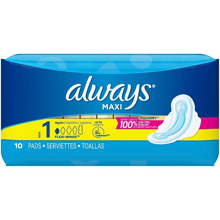 ALWAYS MAXI PADS WINGS SIZE 1 REGULAR 10 COUNT