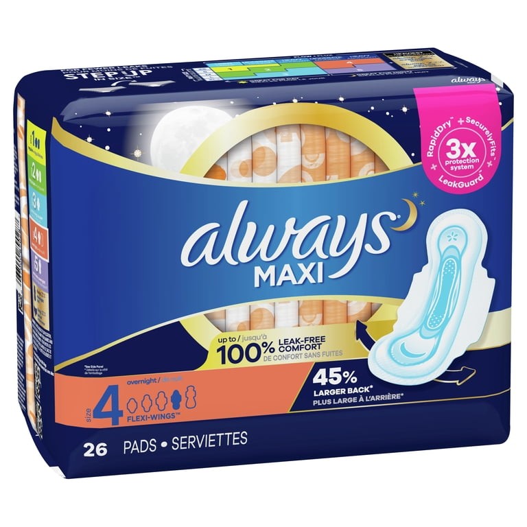 Always Overnight Maxi Pads With Flexi Wings 26 COUNT