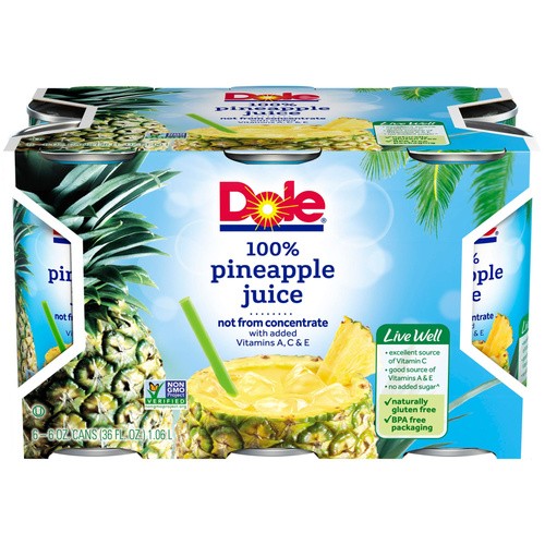 DOLE LT PINEAPPLE JUICE                  6 PACK