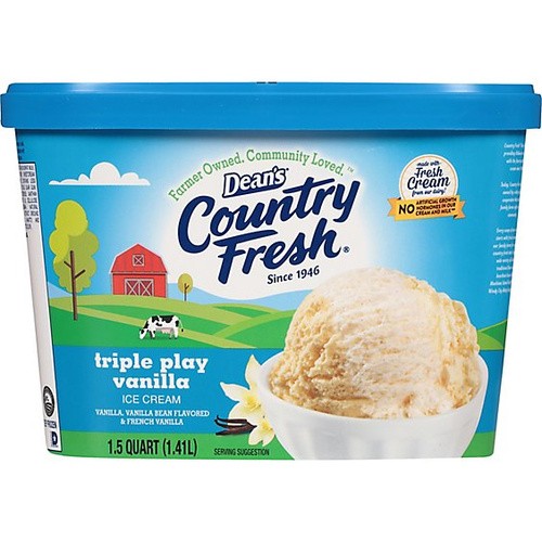 DEANS ICECREAM TRIPLE PLAY VANILLA 48 OZ