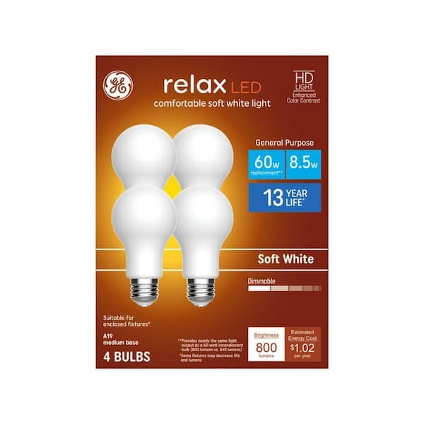 GE Soft White:60W Light Bulbs 4 PACK