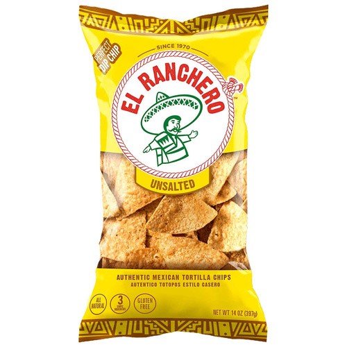 EL RANCHERO TORTILLA CHIPS UNSALTED      14 OZ