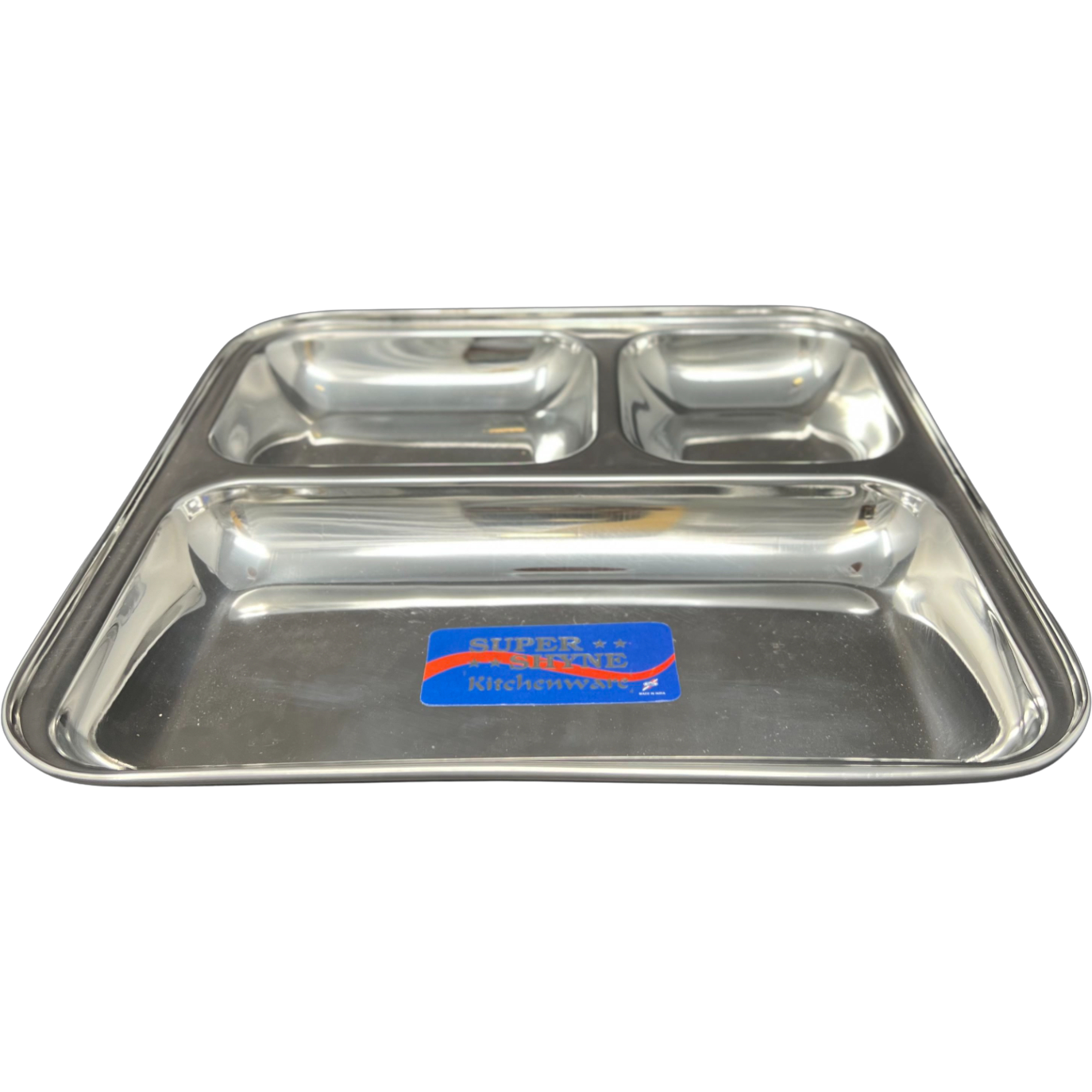 Super Shyne Stainless Steel 3 Section Square Lunch Tray
