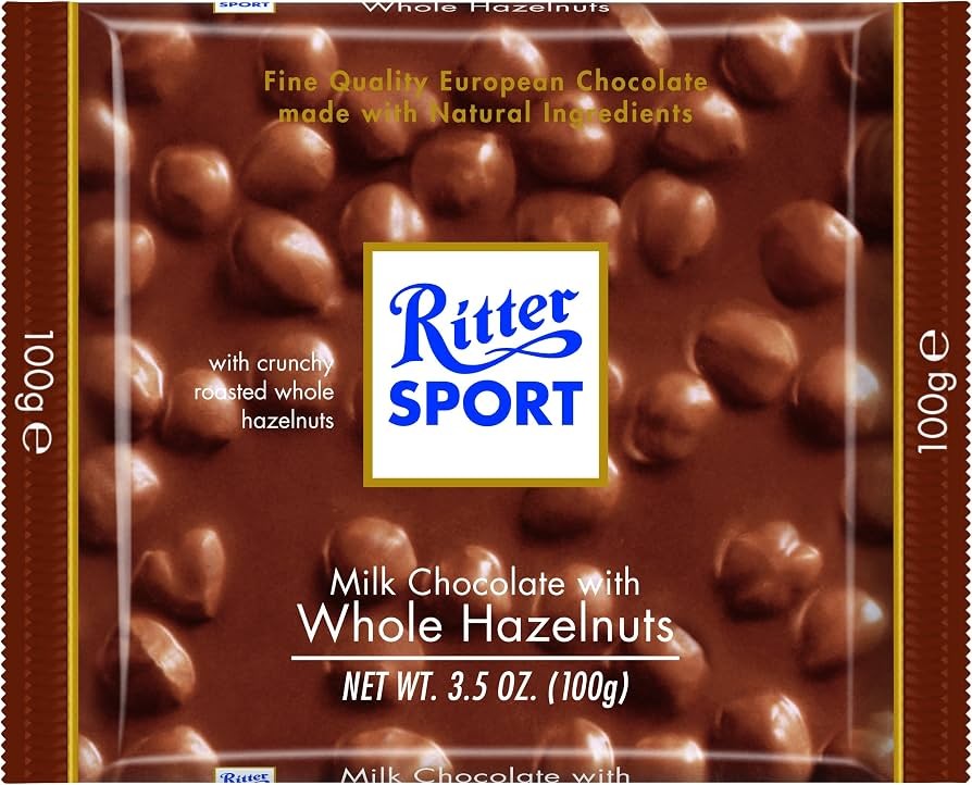 RITTER SPORT MILK CHOCOLATE With WHOLE HAZELNUTS 0.22 Lbs
