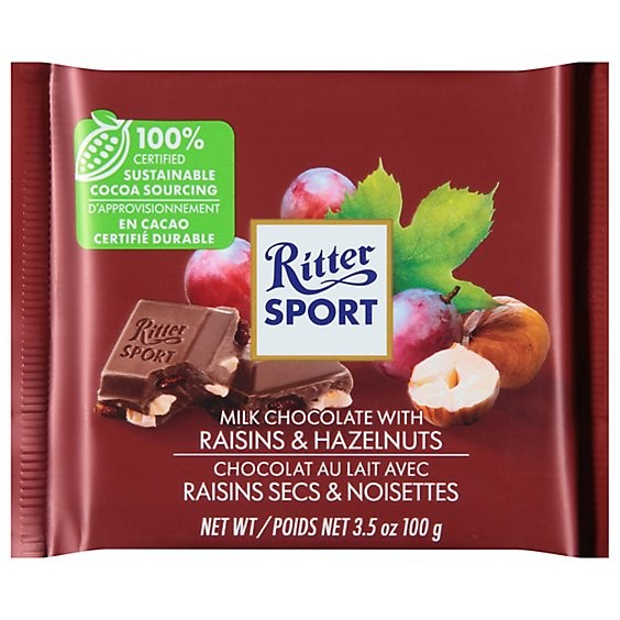 Ritter Sport Milk Chocolate With Raisins And Hazelnut 3.5 Oz