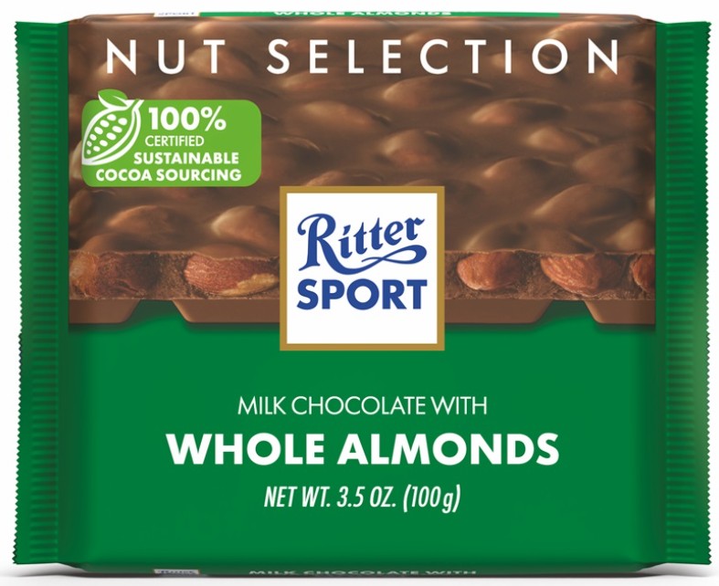 RITTER SPORT MILK CHOCOLATE WITH WHOLE AMONDS 0.22 Lbs