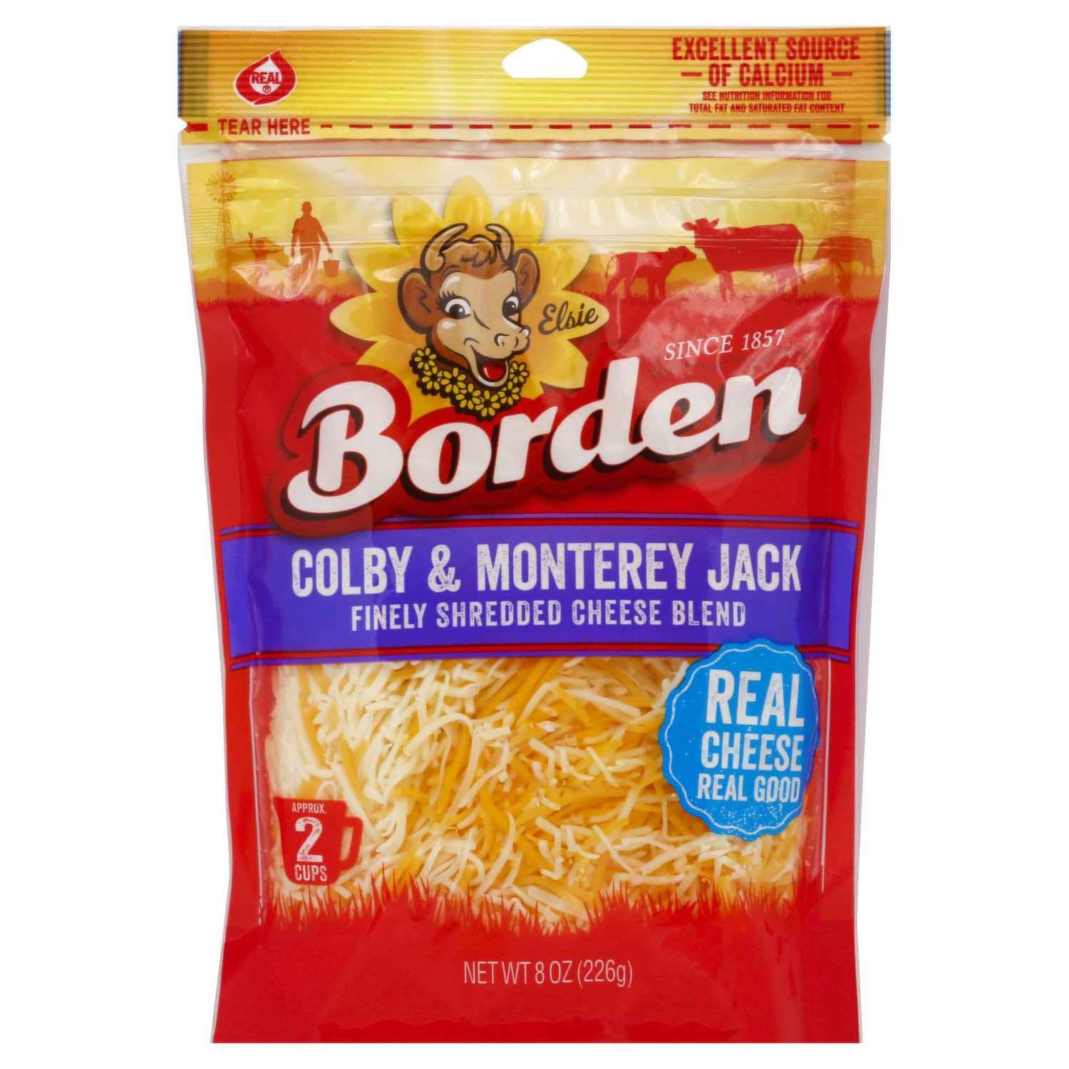 BORDEN COLBY & MONTERY SHREDED CHEESE 8 OZ