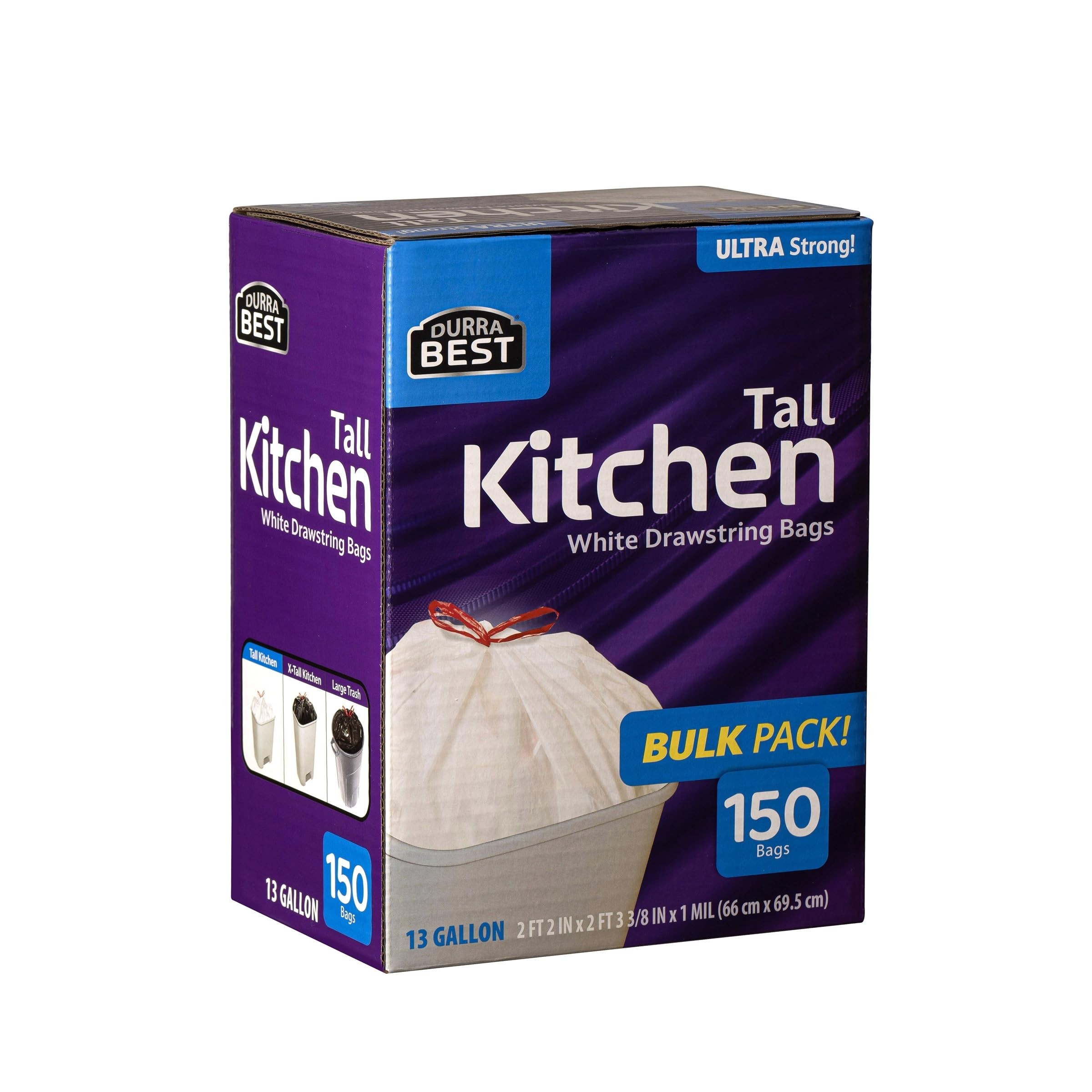 Durra Best Tall Kitchen Drawstring Trash Bags 13 Gallon 150 COUNT