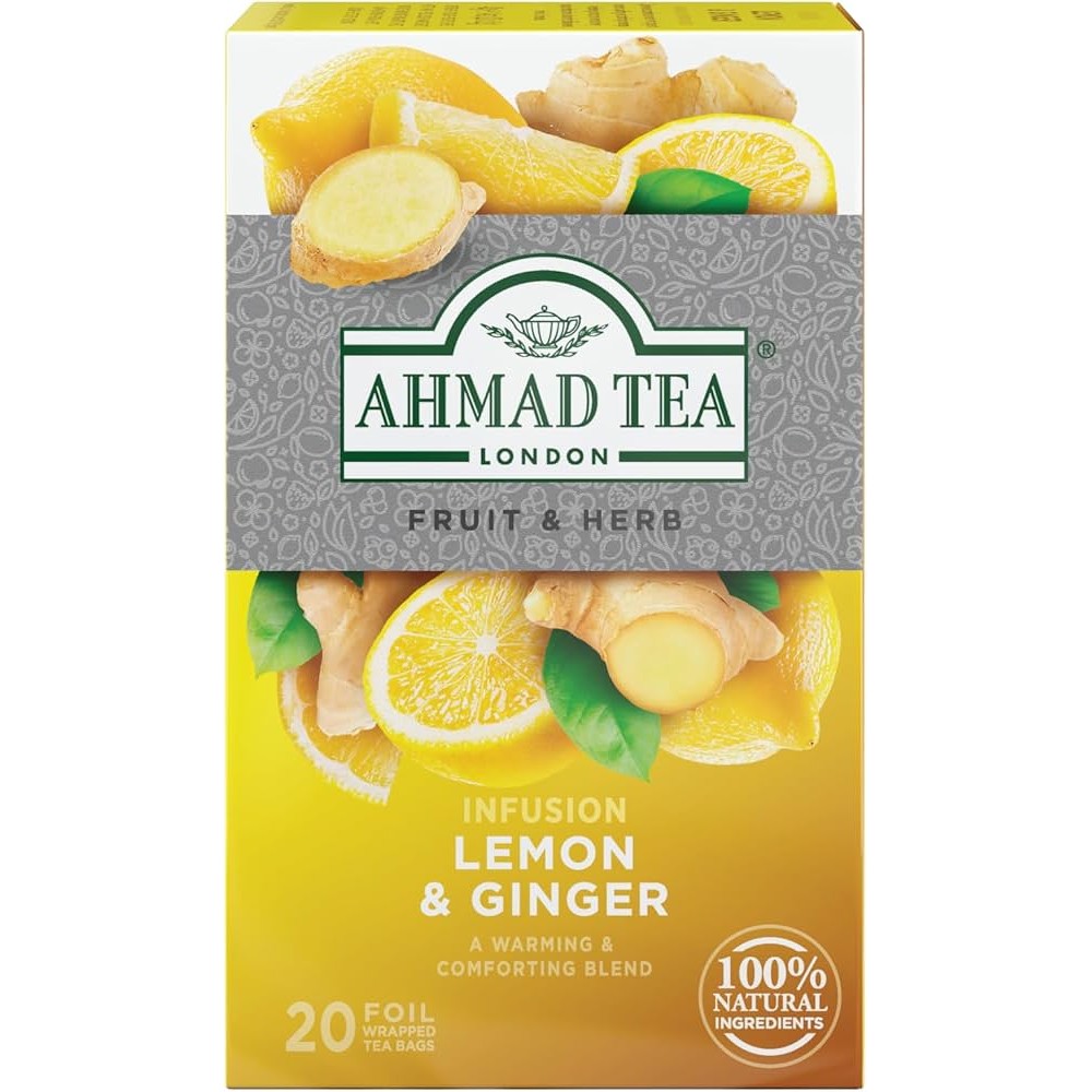 Ahmad Tea Sachet Infusion FoilEnveloped Teabags, Lemon And Ginger 6 PACK