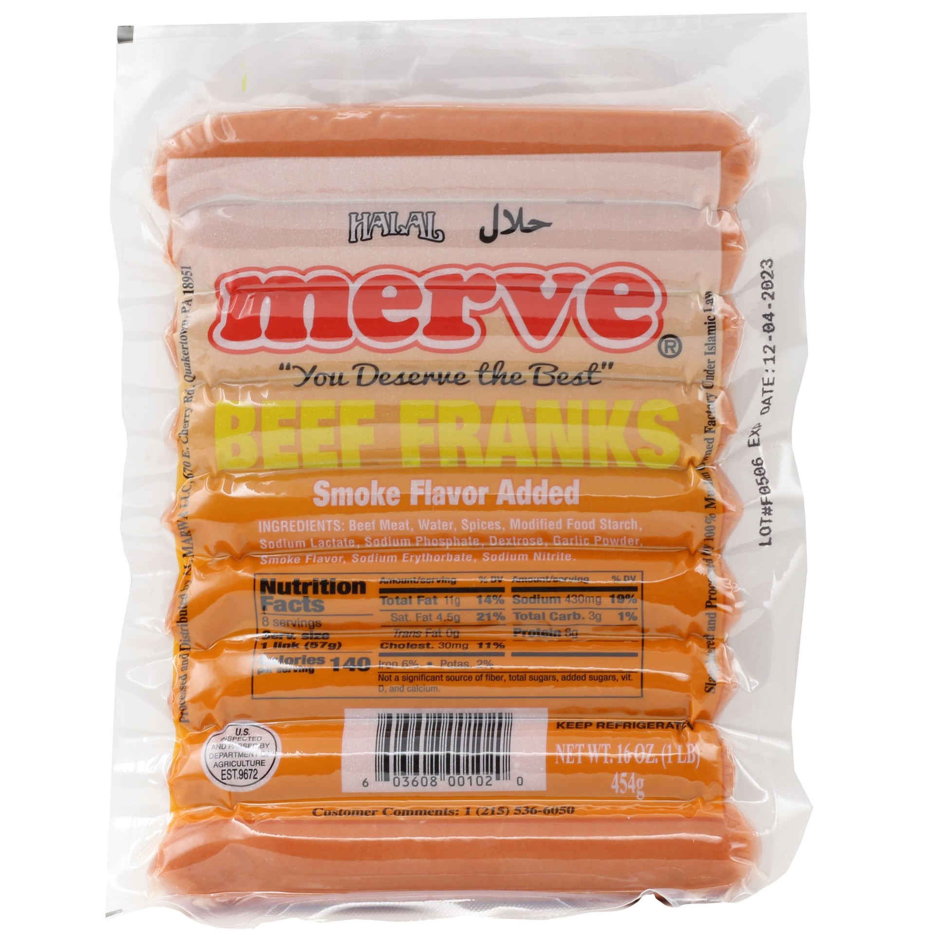 Merve Beef Franks 16 OZ