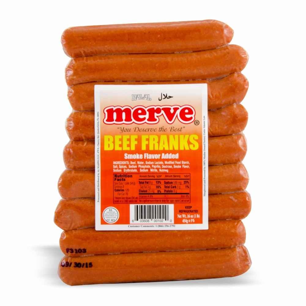 MERVE BEEF FRANKS 16 OZ