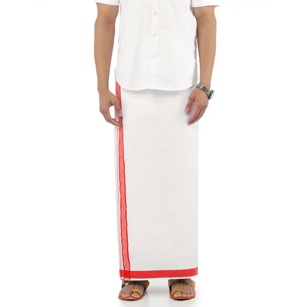 Shree Dhoti White With Red Border 1 PCS