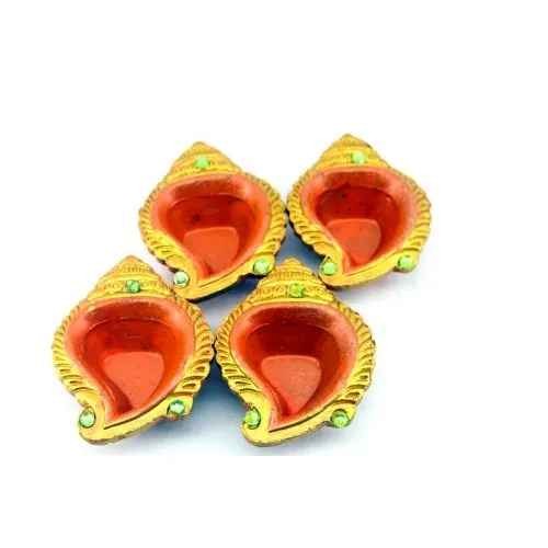 Fancy Clay Diya Neon Orange 4 PCS