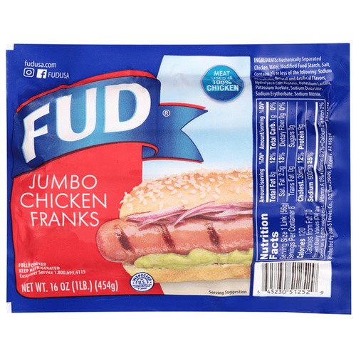 FUD CHICKEN FRANKS JUMBO 16 OZ