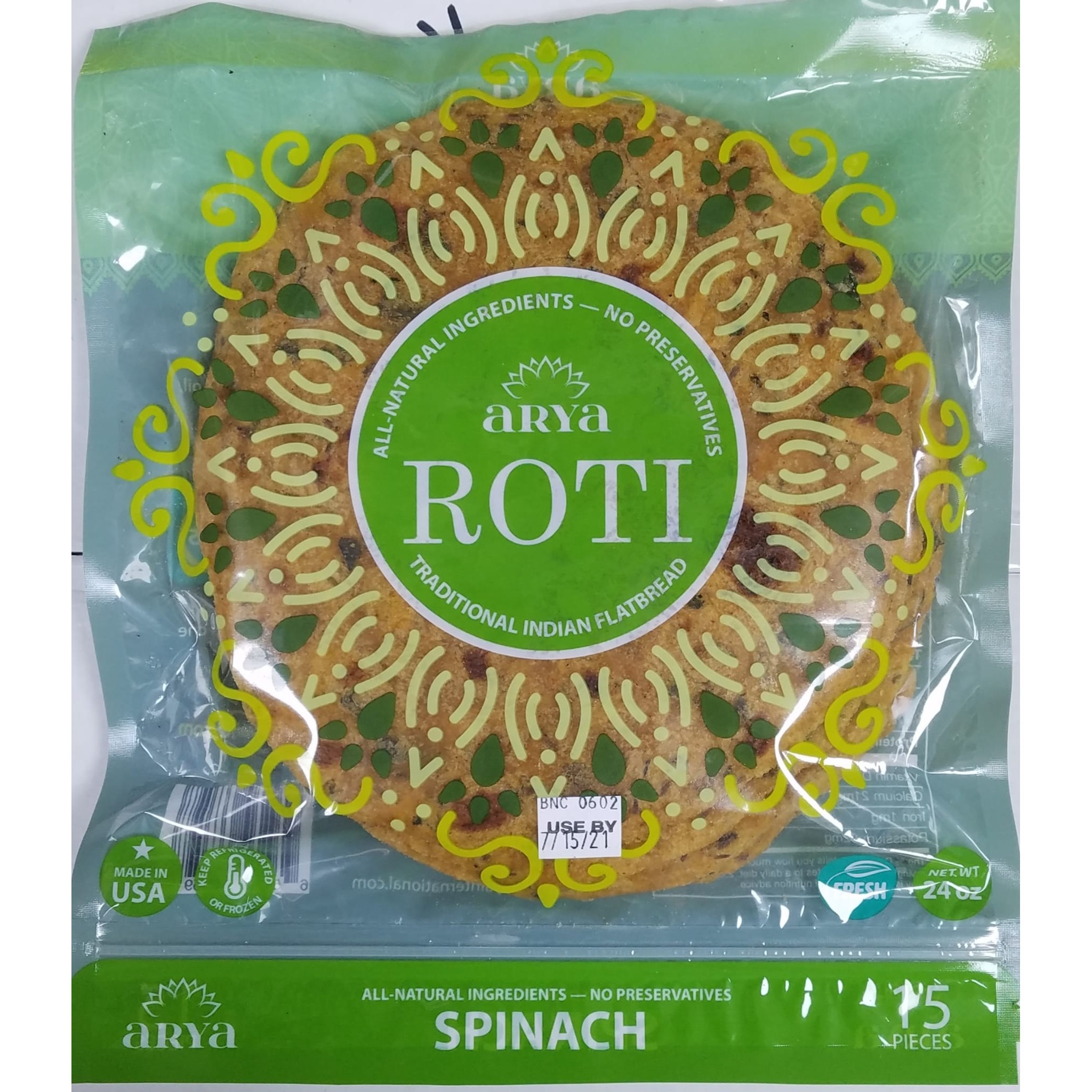 ARYA SPINACH CHAPATI 24 OZ