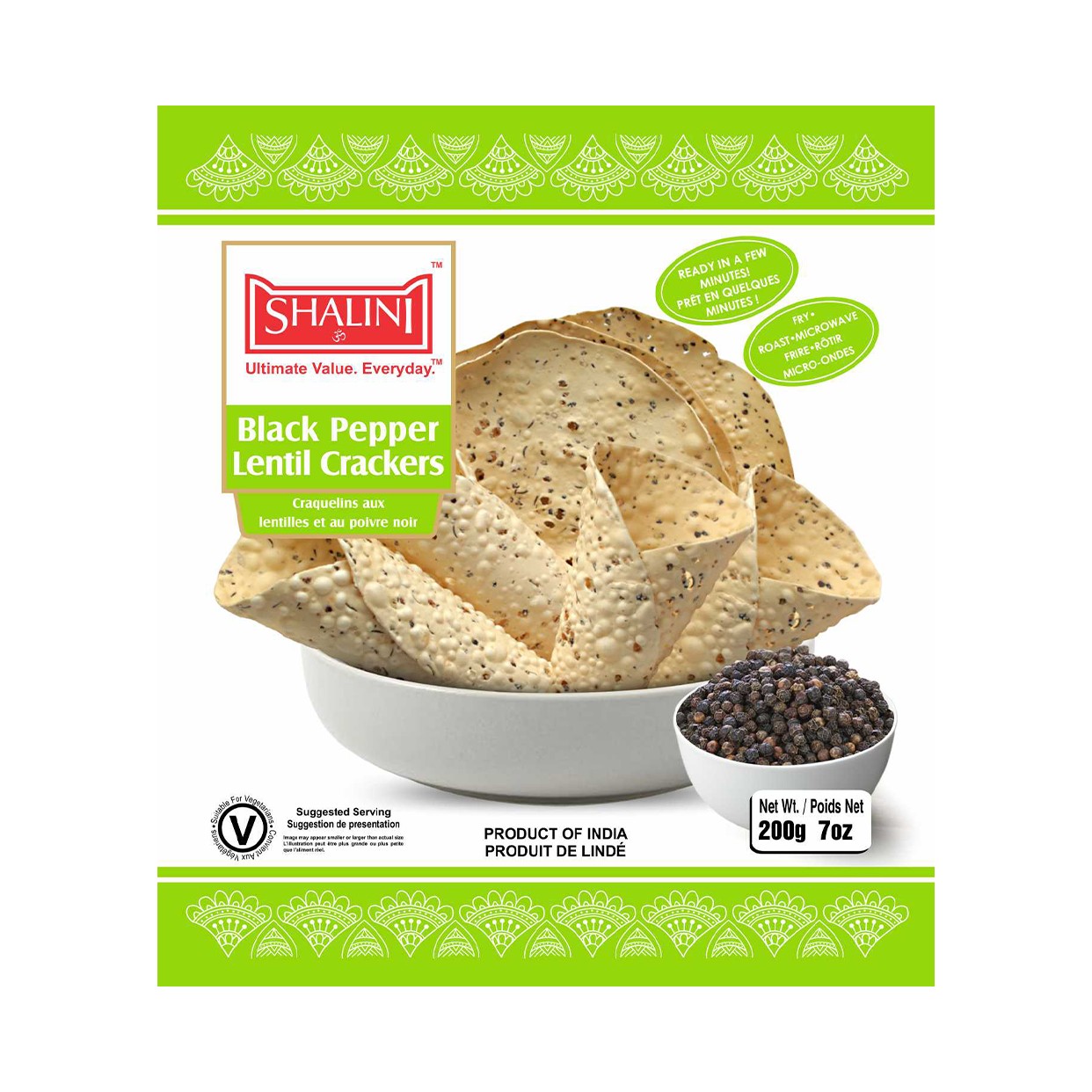 BLACK PEPPER LENTIL CRACKERS SHALINI 200 GM