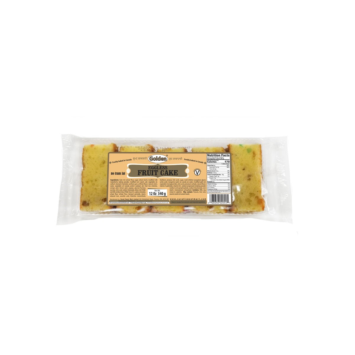 GOLDEN EGGLESS FRUIT CAKE 12 OZ