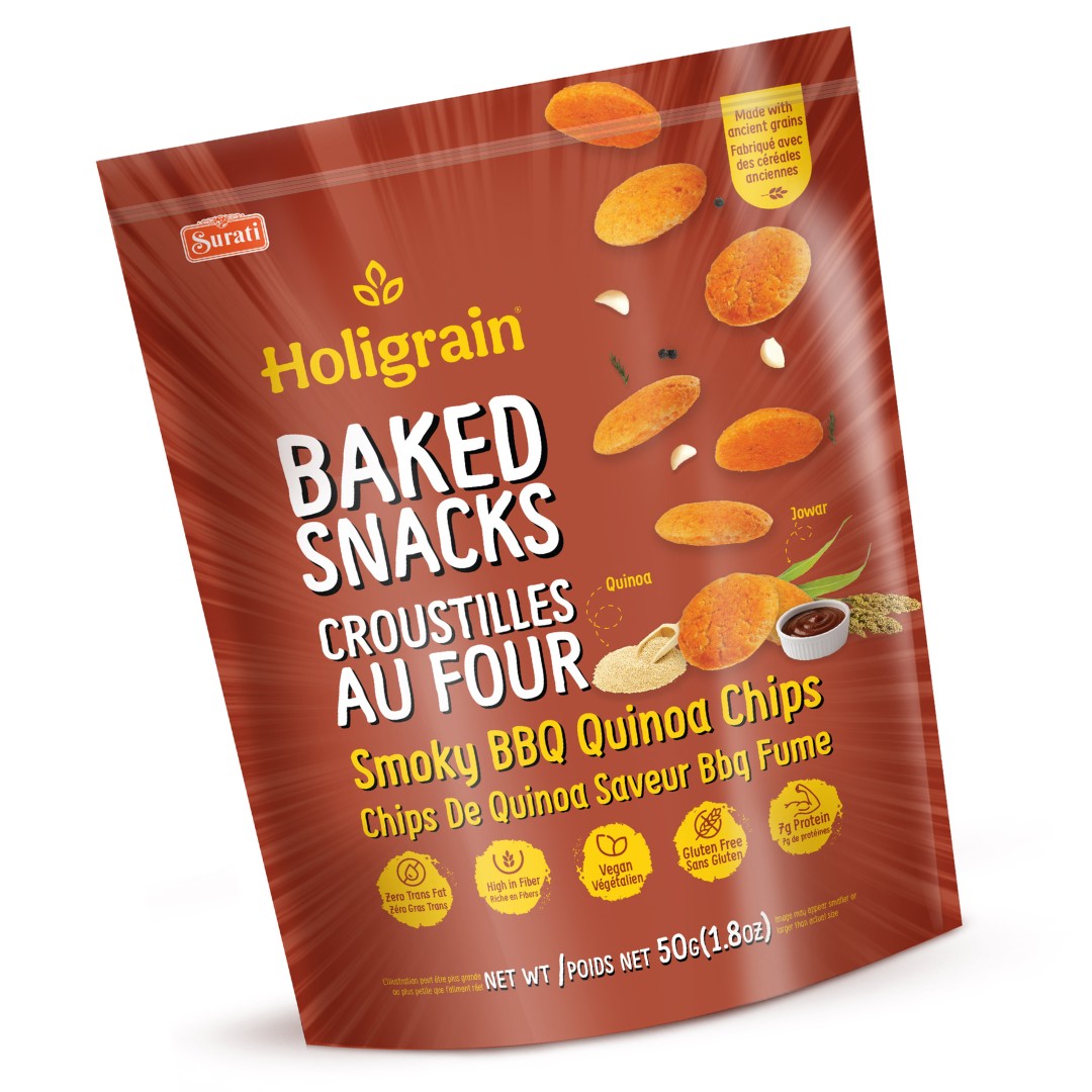 BAKED SNACKS SMOKY BBQ QUINOA CHIPS  SURATI 50 GM