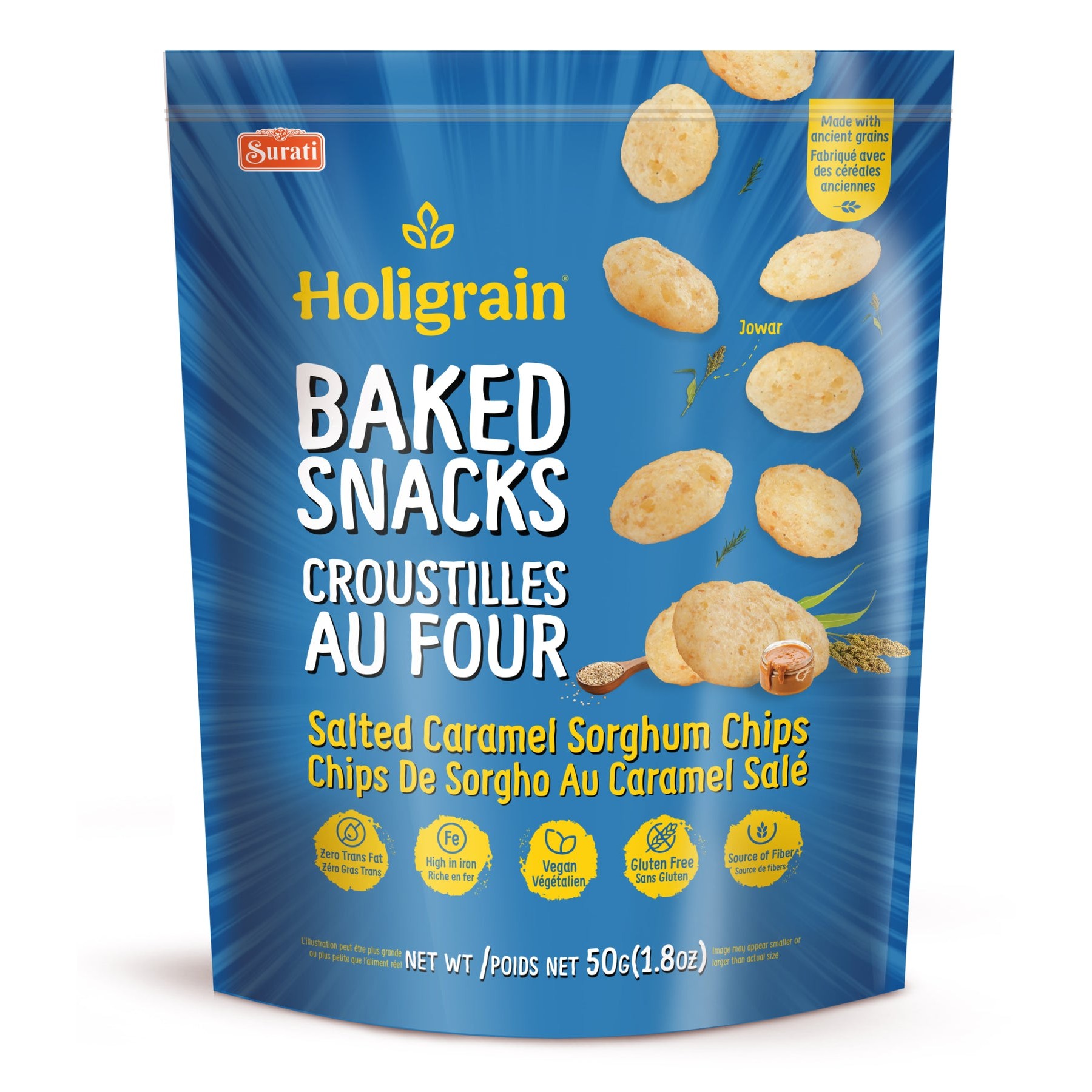BAKED SNACKS SALTED CARAMEL SORGHUM CHIPS  SURATI 50 GM