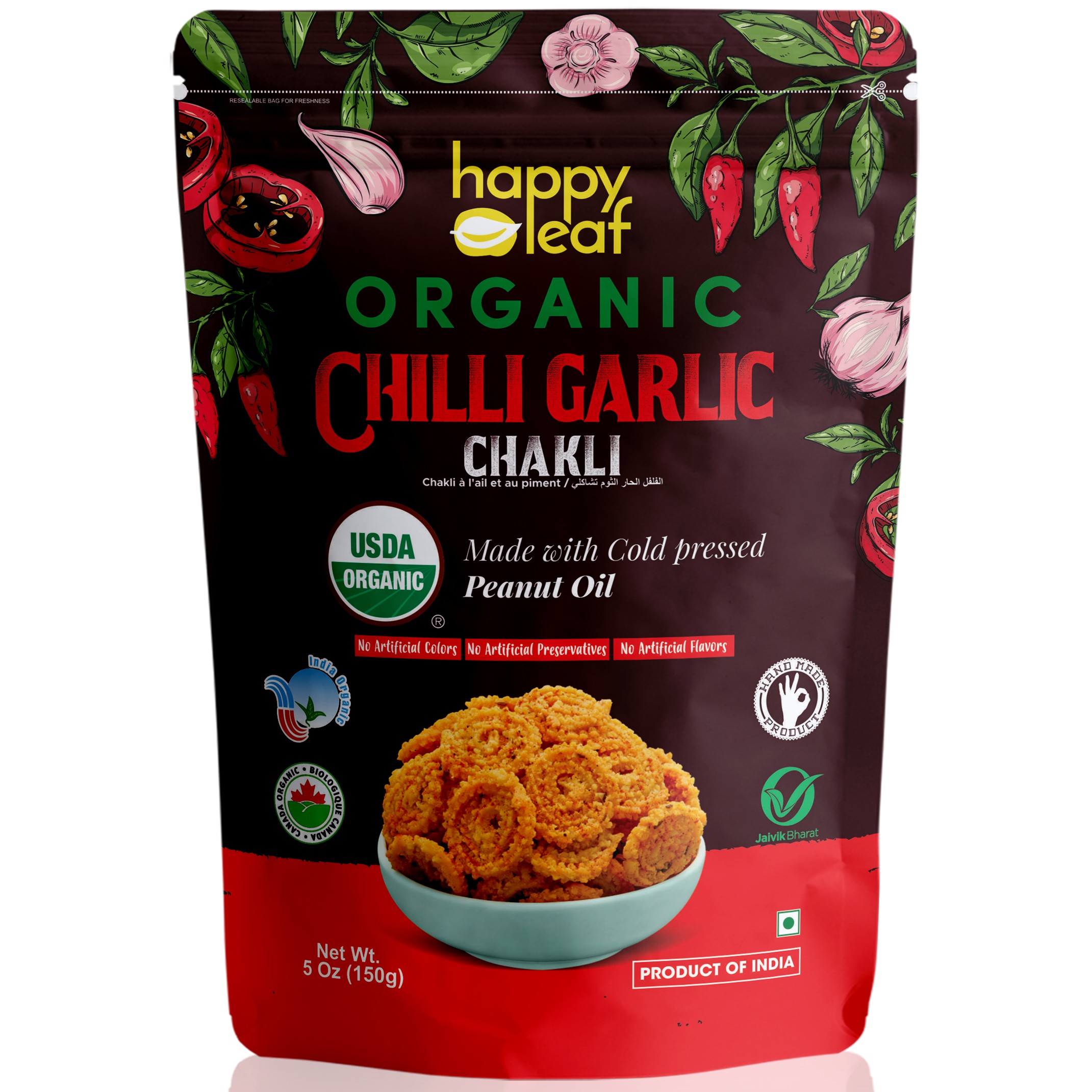 CHILLI GARLIC CHAKLI HAPPY LEAFS 170 GM