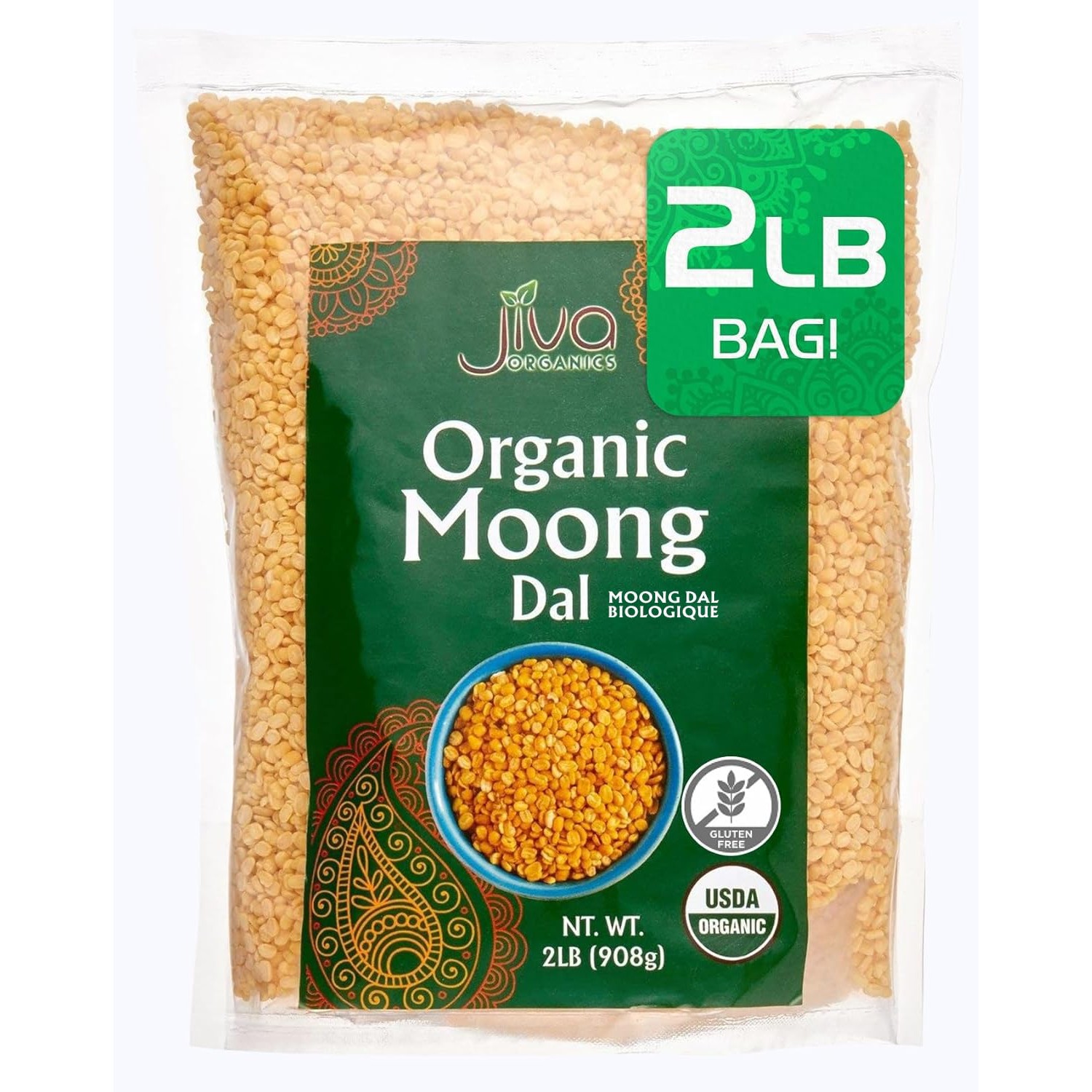 JIVA ORGANIC MOONG DAL 2 LBS