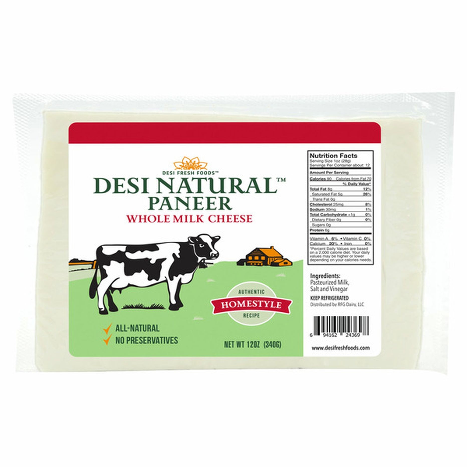 Desi Natural Paneer Whole Milk Cheese 12 OZ