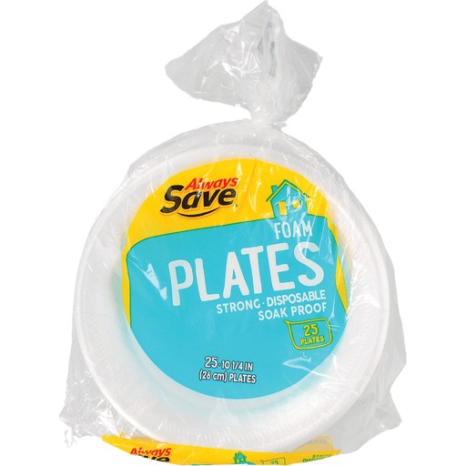 ALWAYS SAVE FOAM PLATES 10 1/4           25 COUNT