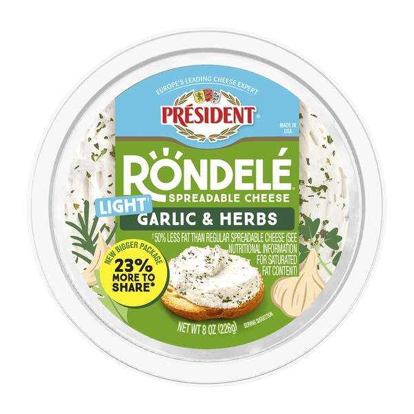 PRSDNT RONDELE CHEES GARLIC&HERBS LT     8 OZ