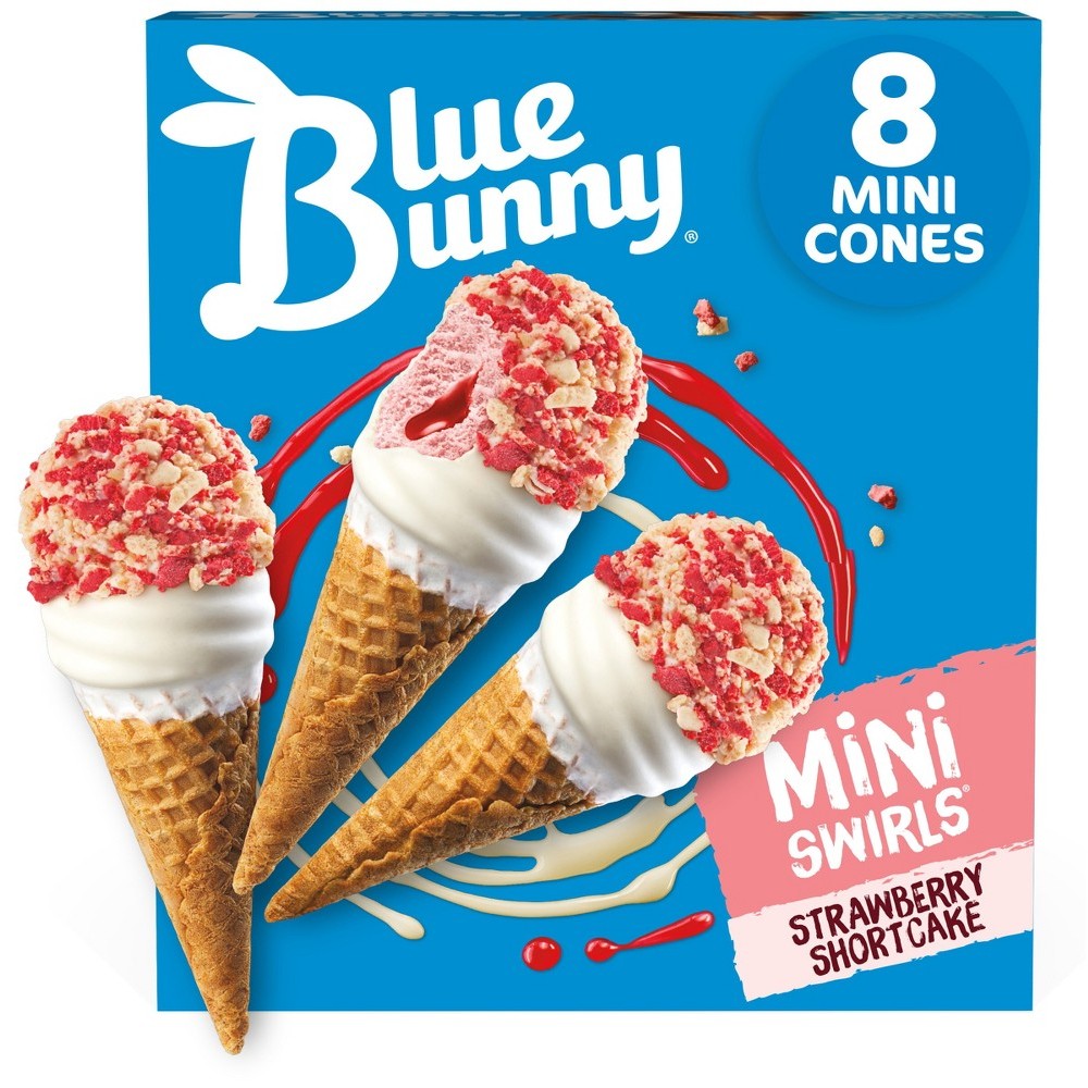Blue Bunny Mini Swirls Strawberry Shortcake Cones 8 COUNT