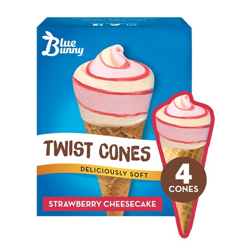 BLUE BUNNY STRWBRY TWIST CONES           4 PACK