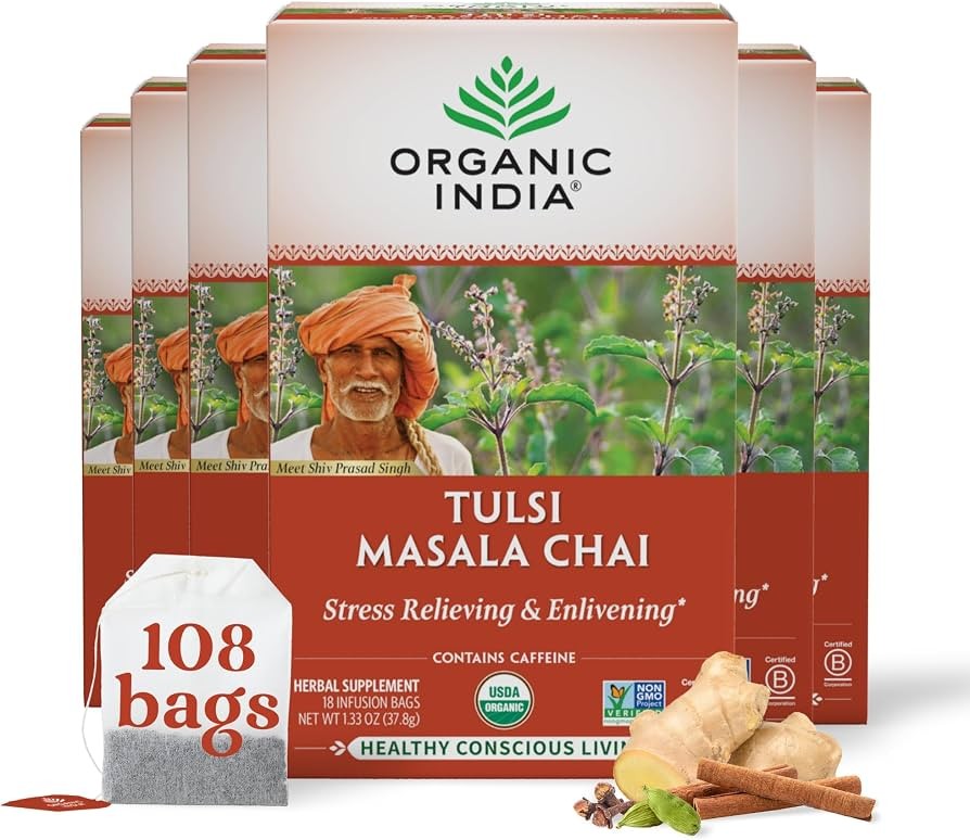 Organic India Tulsi Masala Chai Herbal Tea  Holy Basil 6 PACK