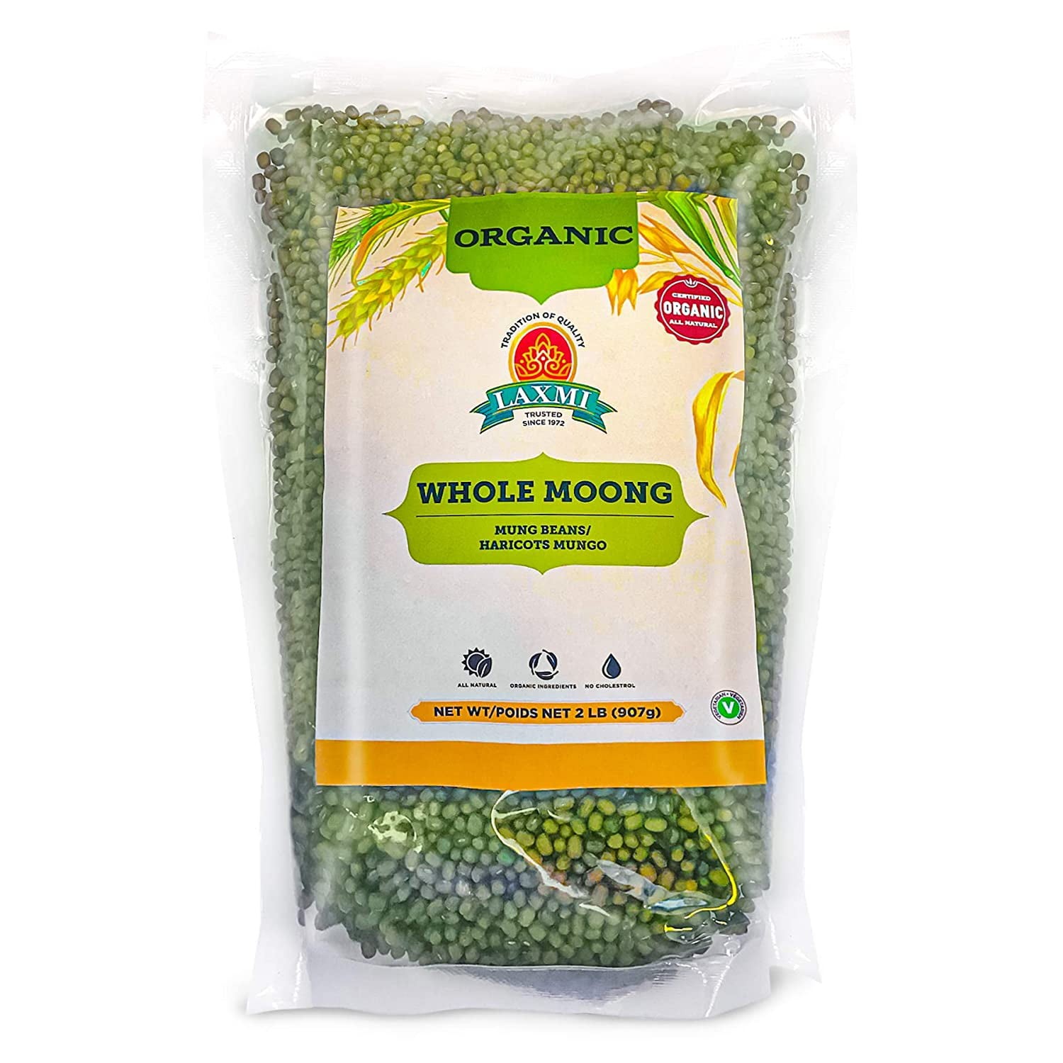 LAXMI ORGANIC WHOLE MOONG 2 LBS