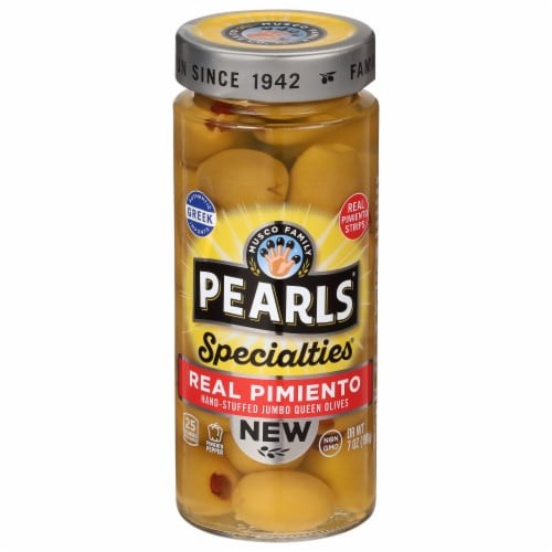 PEARLS PIMENTO STRIPS QUEEN OLIVES 7 OZ