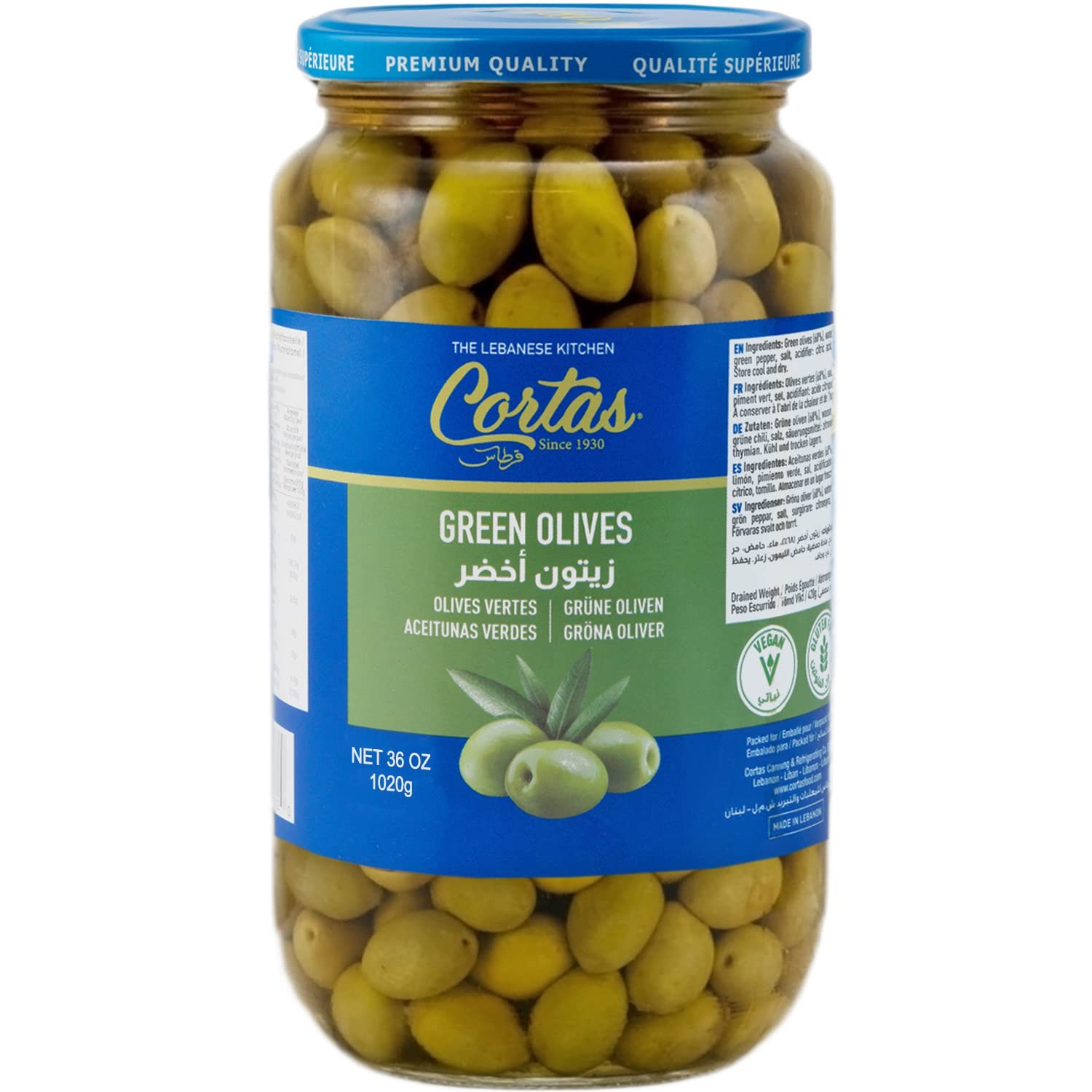 CORTAS GREEN OLIVES W/THYME 36 OZ