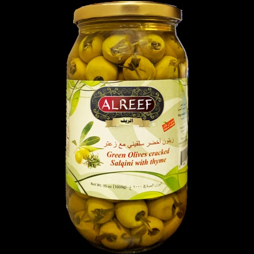 SYRIAN GREEN CRACKED OLIVES WITH THYME 1 KG